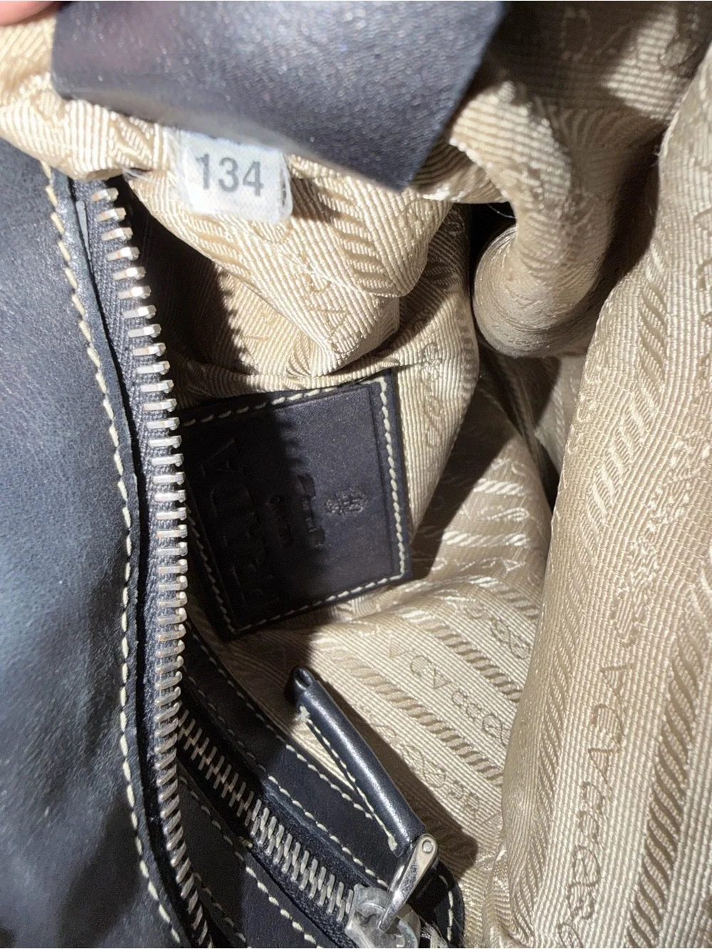 Prada Beige Canvas Messenger Bag with Black Trim